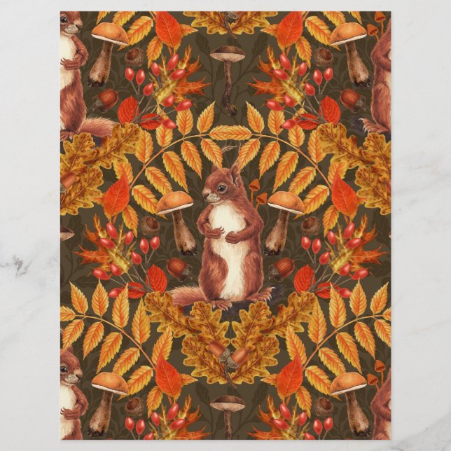 Papier Écureuil d'automne sur brun foncé (Devant)