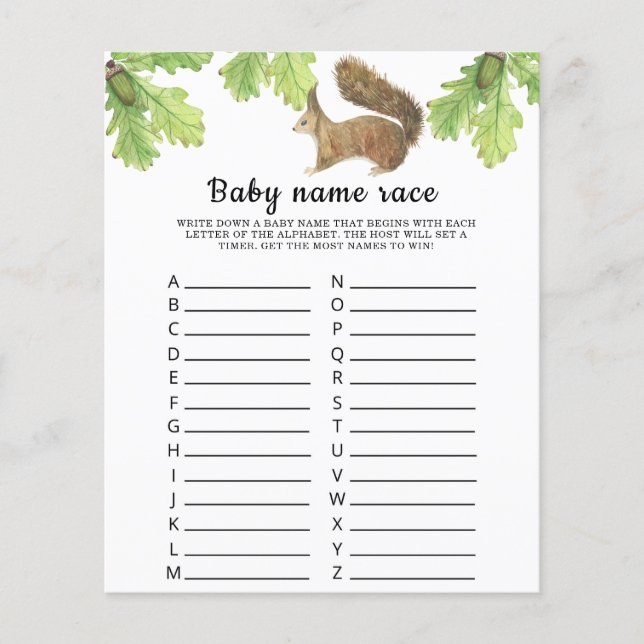 Papier Écureuil - Jeu de course de prénom de bébé (Devant)