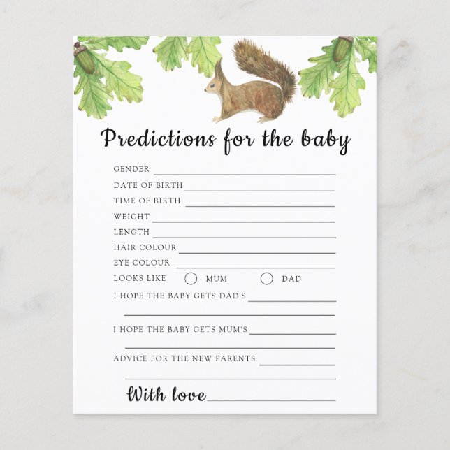 Papier Écureuil - prédictions et conseils pour bébé (Devant)
