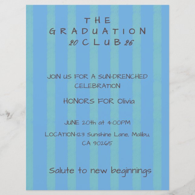 Papier Editable Cabana Stripe Graduation Invitation (Devant)