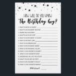 Papier Editable Comme vous connaissez bien le garçon d'an<br><div class="desc">Achetez ce jeu éditable et profitez de la haute qualité Que savez-vous bien la carte fille anniversaire pour votre événement! C'est un modèle de jeu,  Vous pouvez changer les questions comme vous le souhaitez! Le design des étoiles noires et blanches.</div>