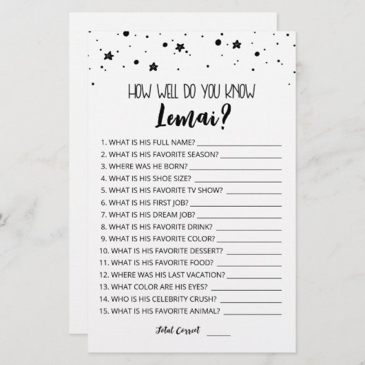 Papier Editable Comme vous connaissez bien le garçon d'an (Devant / Derrière)