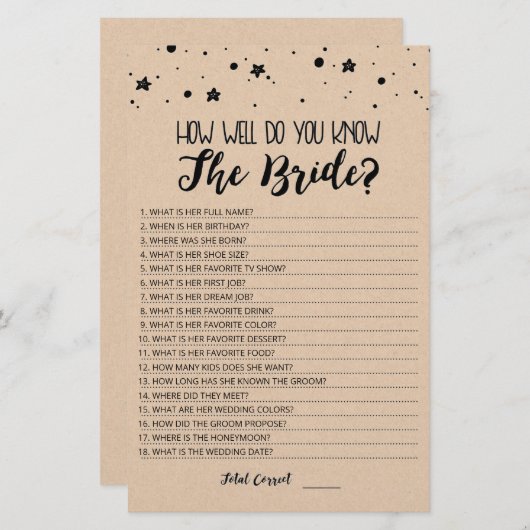 Papier Editable Comment connaissez-vous bien le jeu Bride (Devant / Derrière)