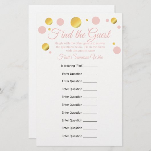Papier Editable Find the Guest Baby shower Game (Devant / Derrière)