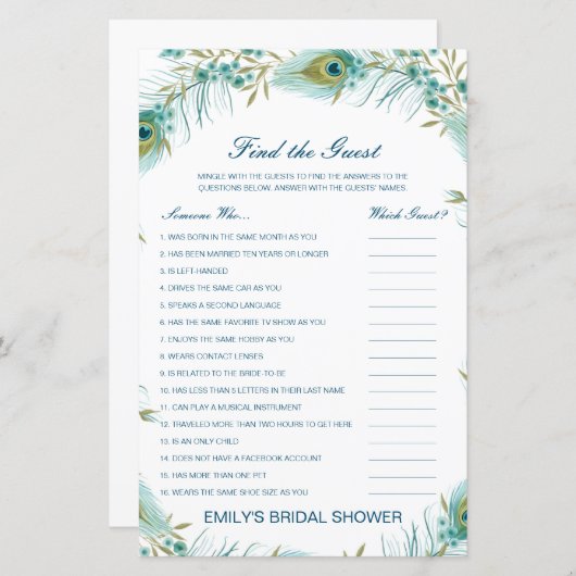 Papier Editable Find the Guest Fête des mariées Game (Devant / Derrière)