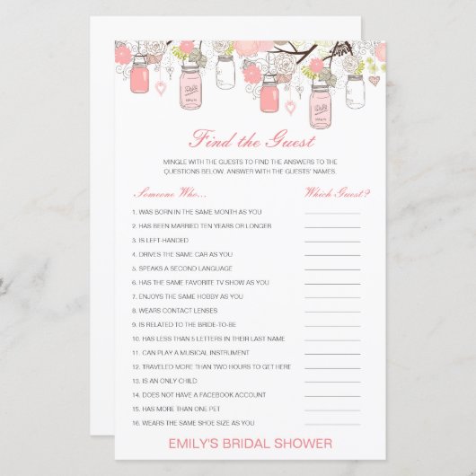 Papier Editable Find the Guest Fête des mariées Game (Devant / Derrière)