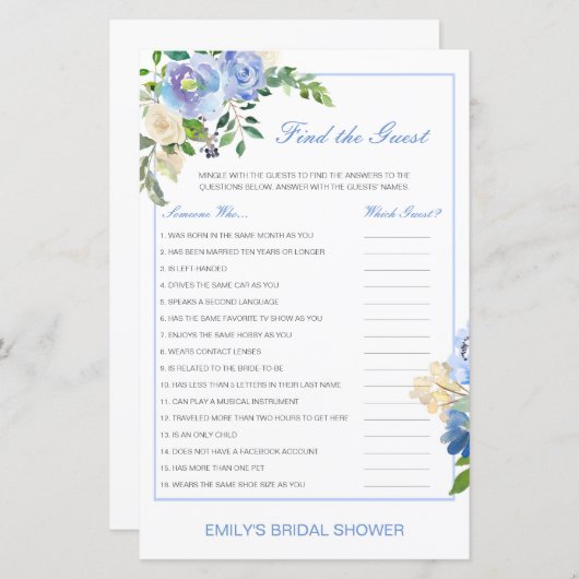 Papier Editable Find the Guest Fête des mariées Game (Devant / Derrière)