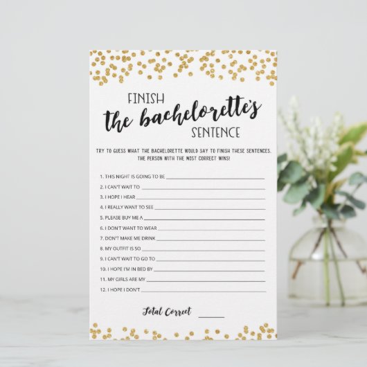 Papier Editable Finish the Bachelorette's Sentence Game (Debout devant)