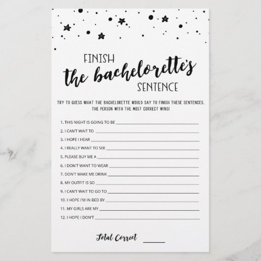 Papier Editable Finish the Bachelorette's Sentence Game (Devant)