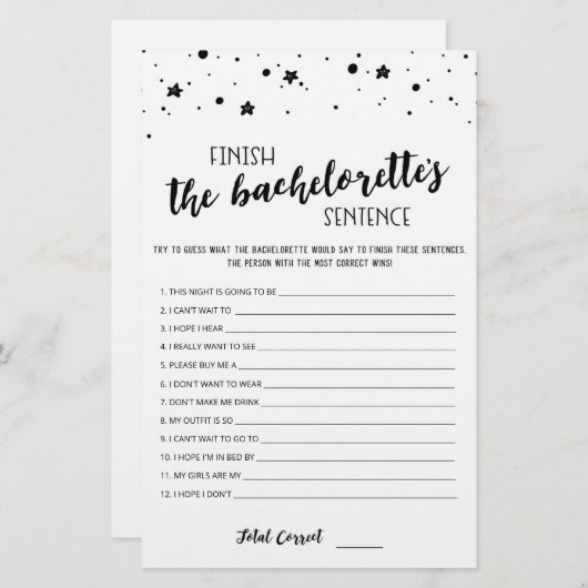 Papier Editable Finish the Bachelorette's Sentence Game (Devant / Derrière)
