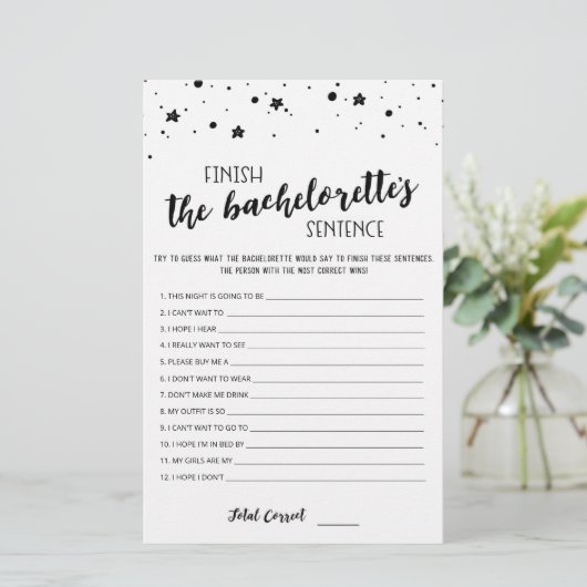 Papier Editable Finish the Bachelorette's Sentence Game (Debout devant)