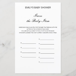 Papier Editable Guess the Baby Item Baby shower Jeu