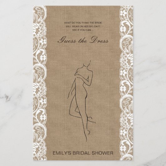 Papier Editable Guess the Dress Fête des mariées Jeu (Devant)