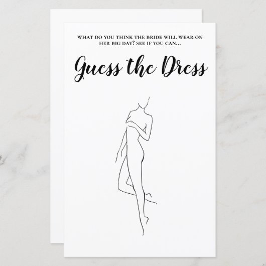 Papier Editable Guess the Dress Fête des mariées Jeu (Devant / Derrière)