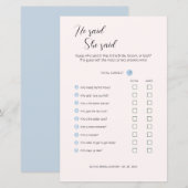 Papier Editable Il A Dit Qu'Elle A Dit Wedding shower Gam (Devant / Derrière)