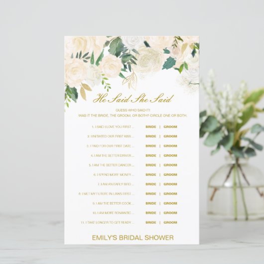 Papier Editable Il A Dit Qu'Elle A Dit Wedding shower Jeu (Debout devant)