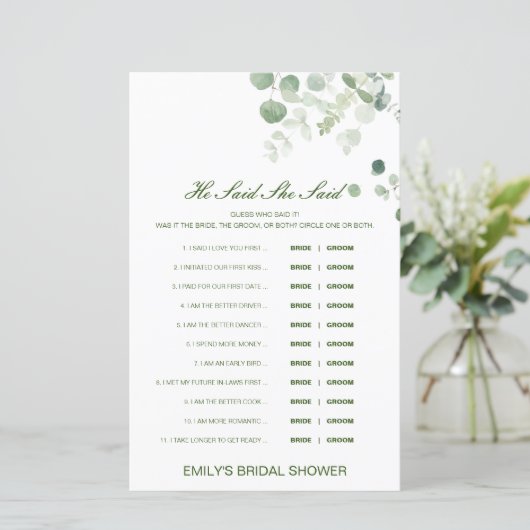 Papier Editable Il A Dit Qu'Elle A Dit Wedding shower Jeu (Debout devant)