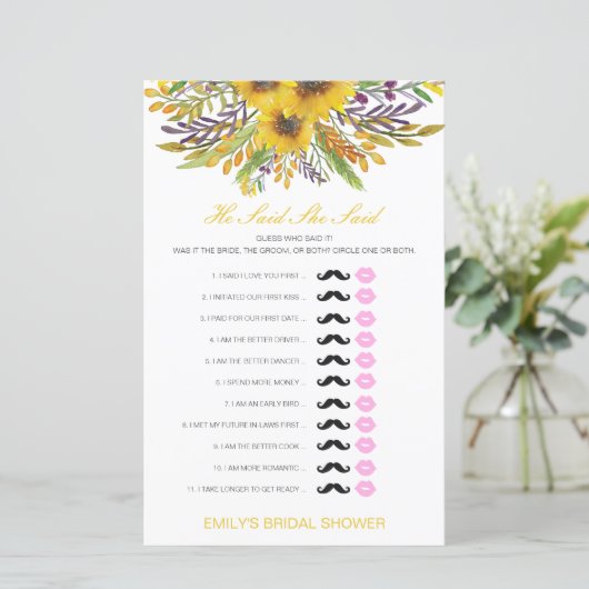 Papier Editable Il A Dit Qu'Elle A Dit Wedding shower Jeu (Debout devant)