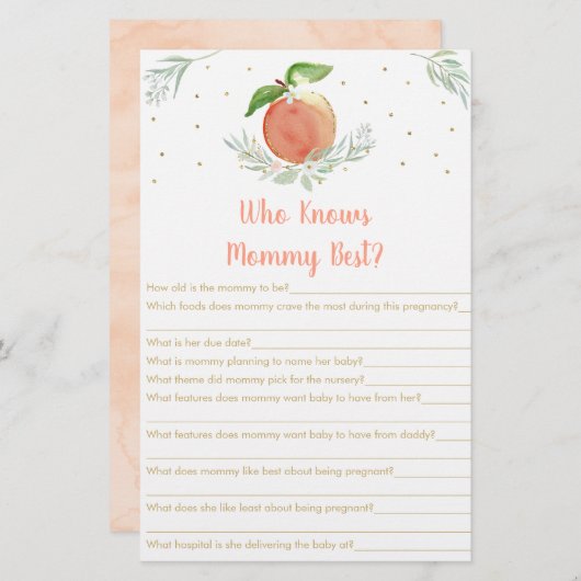 Papier Editable Peach Gold Qui Connaît Mommy Meilleur Jeu (Devant / Derrière)