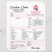 Papier Editable Pink Cake Order Form Template for Bakers (Devant / Derrière)