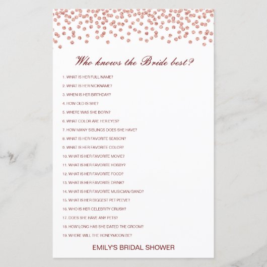 Papier Editable Qui Connaît Mariée Meilleure Fête des mar (Devant)