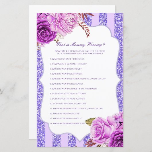 Papier Editable What is maman Wear Baby shower Game (Devant / Derrière)