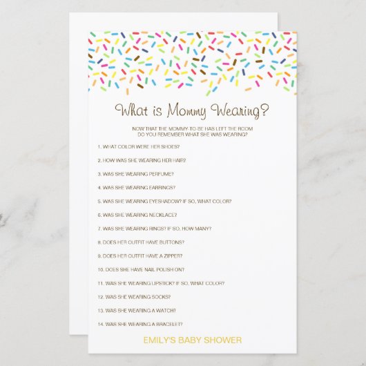 Papier Editable What is maman Wear Baby shower Game (Devant / Derrière)