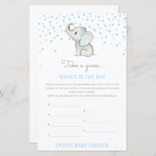 Papier Editable What's in the Bag Baby shower Game (Devant / Derrière)