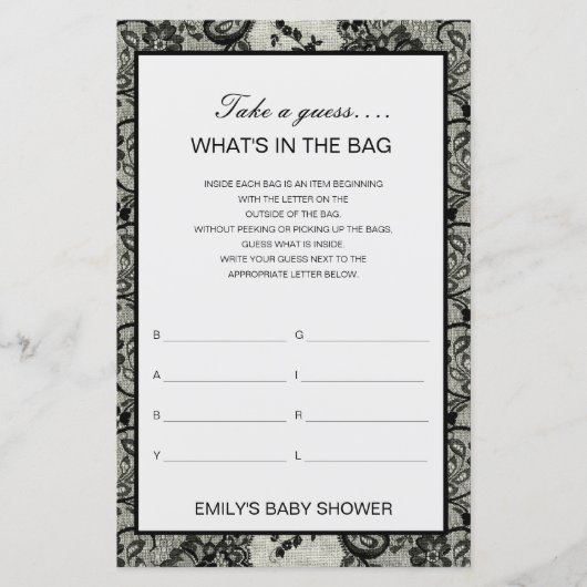 Papier Editable What's in the Bag Baby shower Game (Devant)