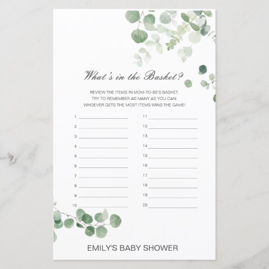 Papier Editable What's in the Basket Baby shower Game (Devant)