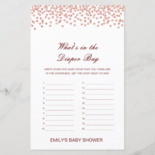 Papier Editable What's in the Diaper Bag Baby shower Game (Devant)