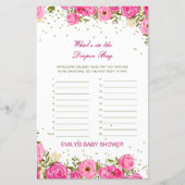 Papier Editable What's in the Diaper Bag Baby shower Game (Devant)