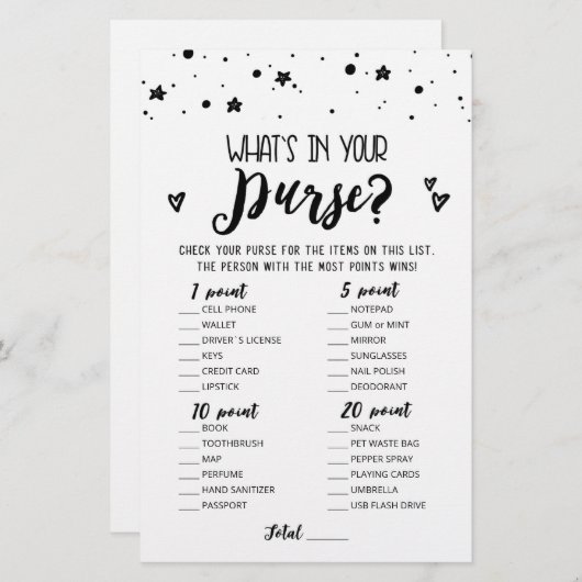 Papier Editable What's in your purse Bridal Party jeu (Devant / Derrière)