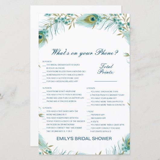 Papier Editable What's on your Phone Bridal Shower Game (Devant / Derrière)