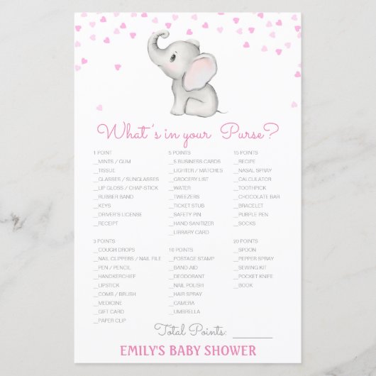 Papier Editable What's on your Purse Bridal, Baby shower (Devant)