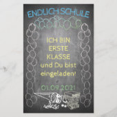 Papier Einladungskarte zur Einschulung im Tafelstil (Devant)