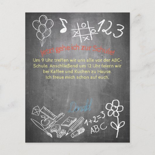 Papier Einladungskarte zur Einschulung im Tafelstil (Dos)