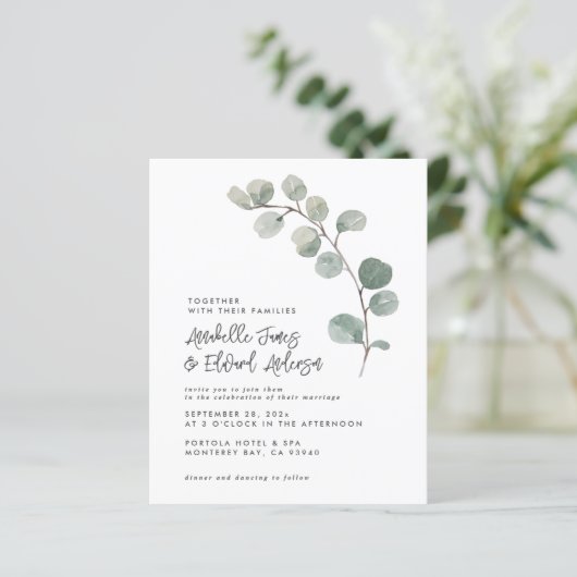 Papier Elegan Mariage eucalyptus détails, invitation chic (Debout devant)