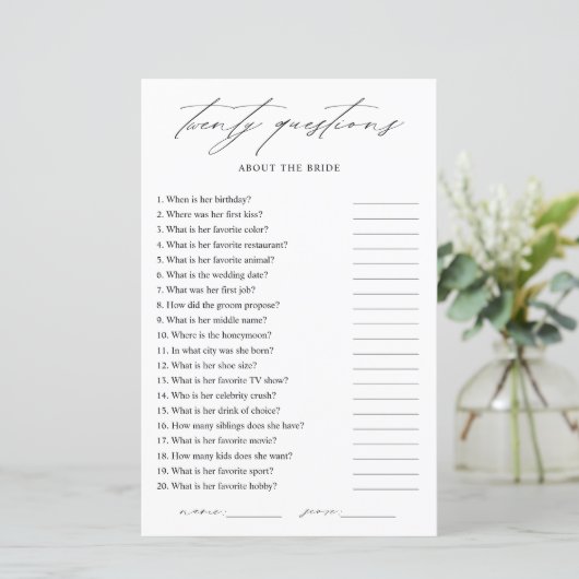 Papier Élégant À quel point connaissez-vous la mariée ? (Debout devant)