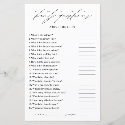 Papier Élégant À quel point connaissez-vous la mariée ? (Devant)