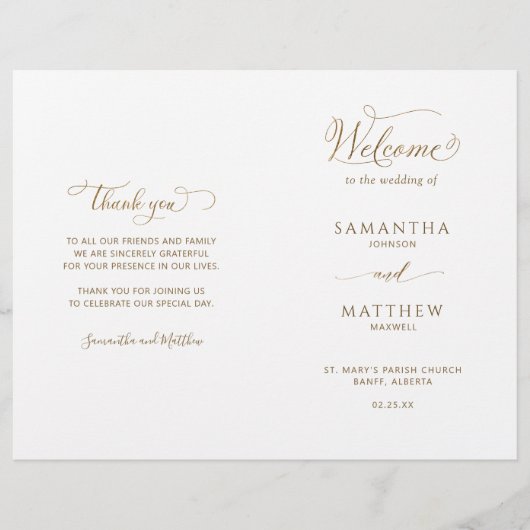 Papier Elegant and Simple, Gold Folded Wedding Program (Devant)