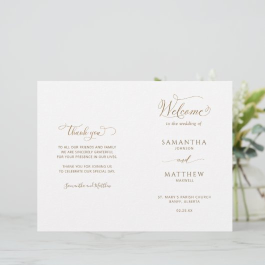 Papier Elegant and Simple, Gold Folded Wedding Program (Debout devant)