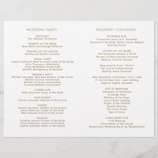Papier Elegant and Simple, Gold Folded Wedding Program (Dos)