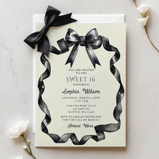 Papier Elégant Aquarelle Coquette Black Bow Sweet 16