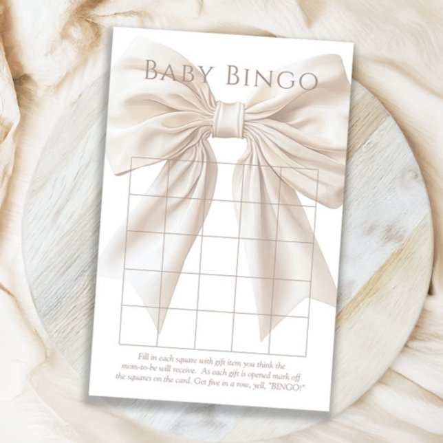 Papier Élégant Beige Bow Neutre Baby shower bébé Bingo (Créateur téléchargé)