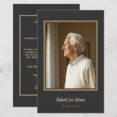 Papier Elégant Beige et Charcoal Memorial Photo funéraill (Devant / Derrière)
