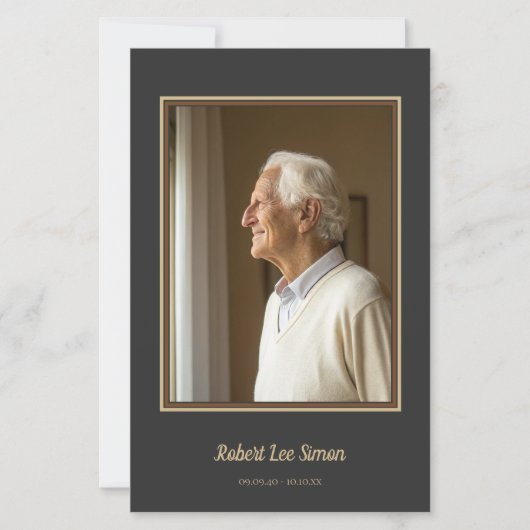 Papier Elégant Beige et Charcoal Memorial Photo funéraill (Devant)