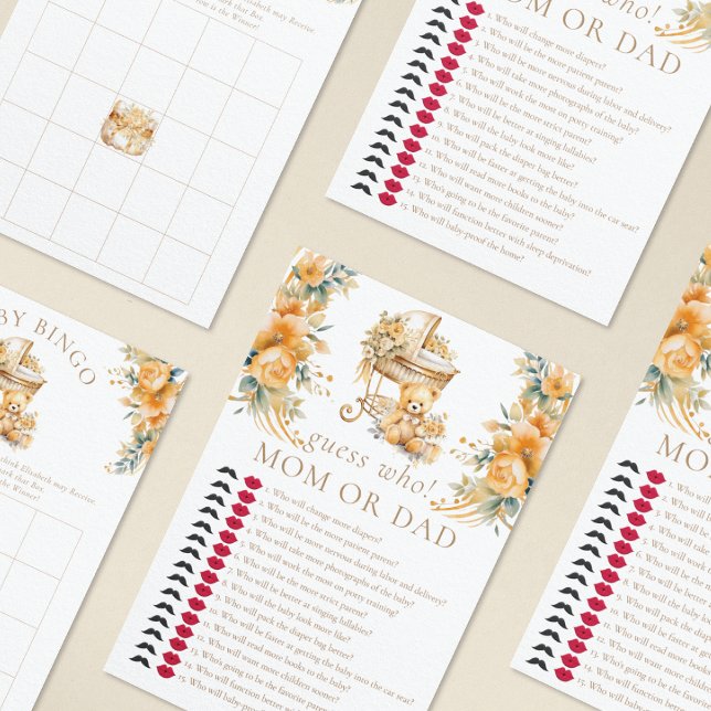 Papier Elégant Beige & Faux Baby shower Or Devinez Qui (Créateur téléchargé)