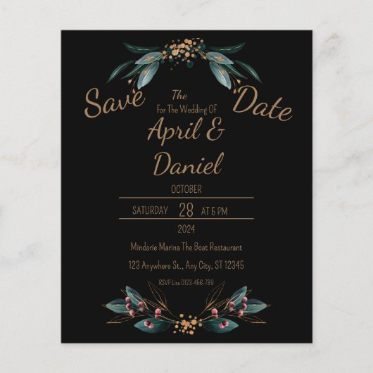 Papier Élégant Black Gold Enregistrer La Date Invitation (Devant)