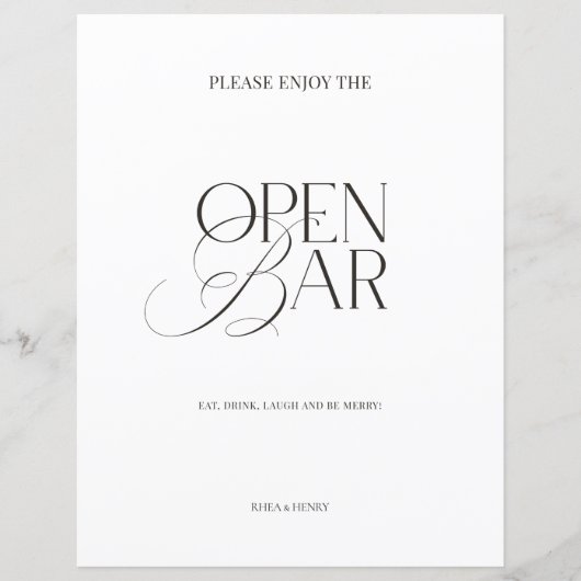 Papier Elegant Black & White Minimalist Open Bar Sign (Devant)